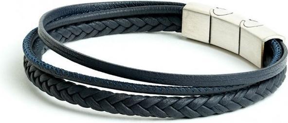 Gemini ARMBAND - LEDER SCHWARZ - BLAU - GRÖSSE M-L 20+1 CM (21 cm, Nappaleder, Silber)