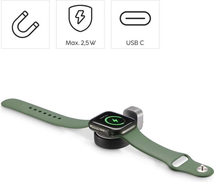 Actual product image Hama Apple Watch charger f. wireless charging, USB-C charging station magnetic, SW (5 W)