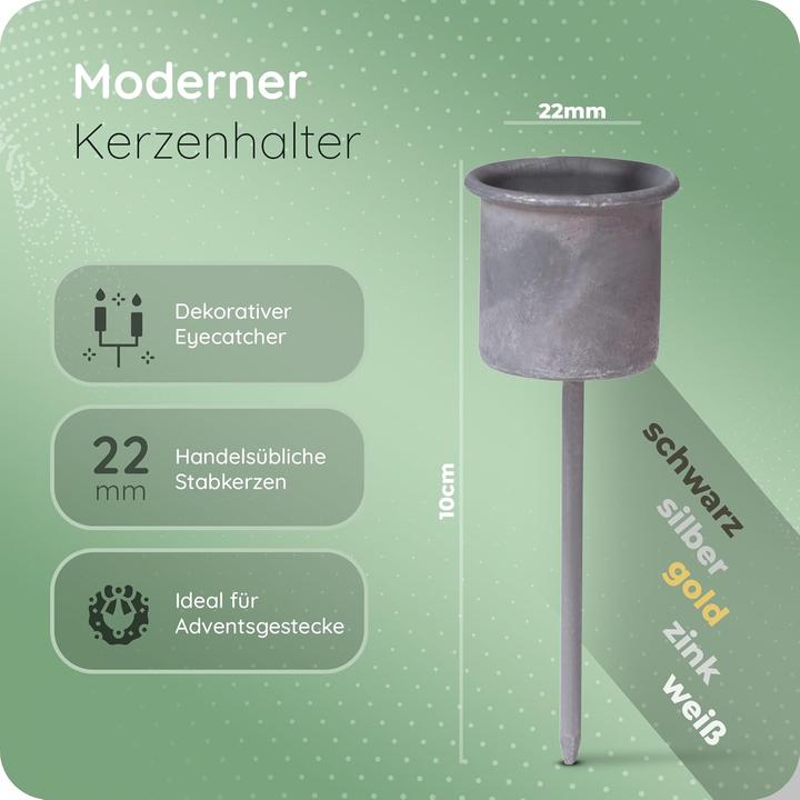 Produktbild Novaliv 4x Stabkerzenhalter grau I Kerzenpick 7,1 x Ø 2,8 cm Kerzenstecker für