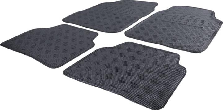 Unitec Set di tappetini per auto in carbonio effetto lamiera scacchiera (1 set di 4 tappetini)