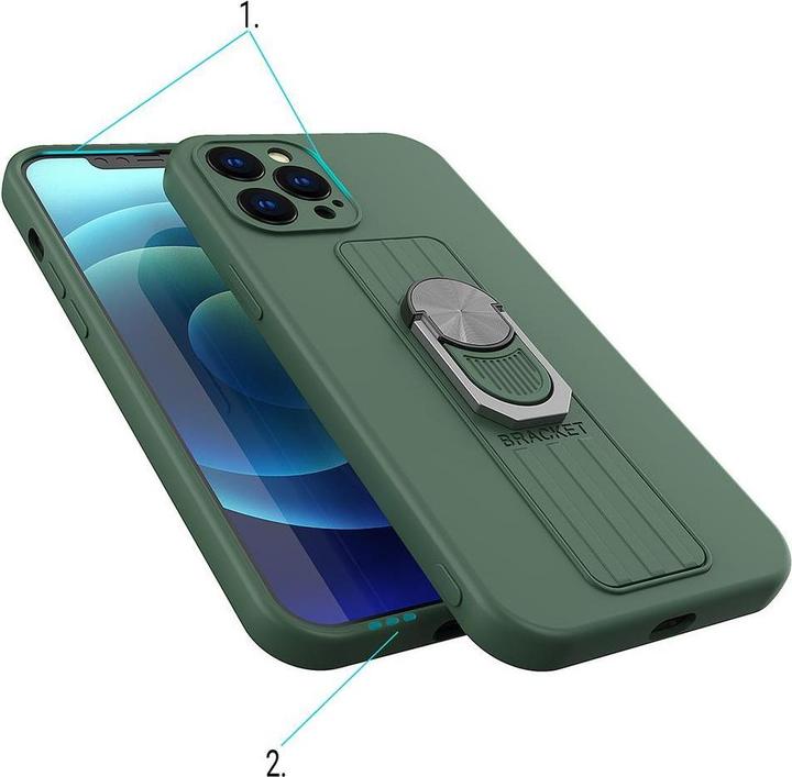 Actual product image Hurtel Ring Case silicone case with finger grip and stand for iPhone 12 Pro brown (Apple iPhone 12 Pro)