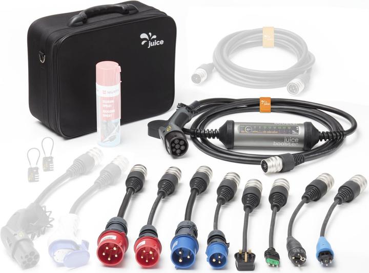 Produktbild Juice Technology Juice Booster 2 EU Traveller Set (Typ 2, 22 kW, 32 A, CEE16 blau, CEE32 rot, CEE 7/7, CEE32 blau, CEI 23, CEE16 rot, Typ 13, BS 1363)