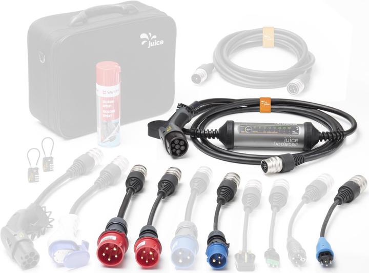 Actual product image Juice Technology Juice Booster 2 Swiss Traveller Set (Type 2, 22 kW, 32 A, CEE16 blue, CEE16 red, Type 13, CEE32 red)