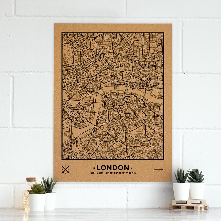 Produktbild Miss wood Woody Map Städtekarte - London - XL (Pinnwand, 90 x 60 cm)