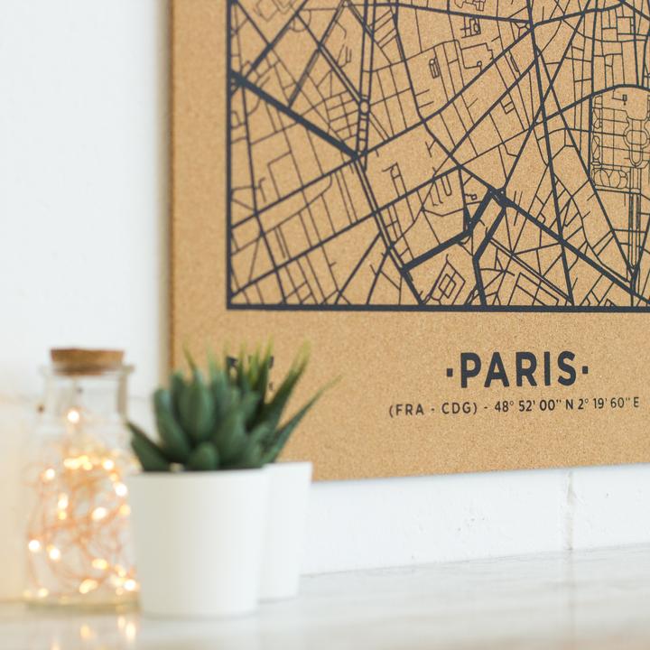 Produktbild Miss wood Woody Map Städtekarte - Paris - XL- in schwarz (Pinnwand, 90 x 60 cm)