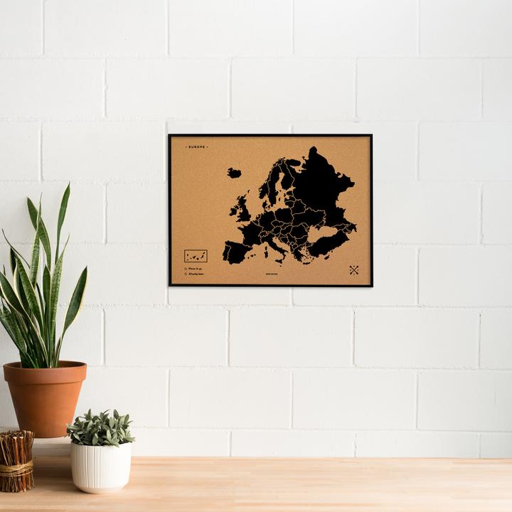 Image du produit Miss wood Carte en bois - Europe - L - Noir - Cadre Noir (Tableau d'affichage, 60 x 45 cm)