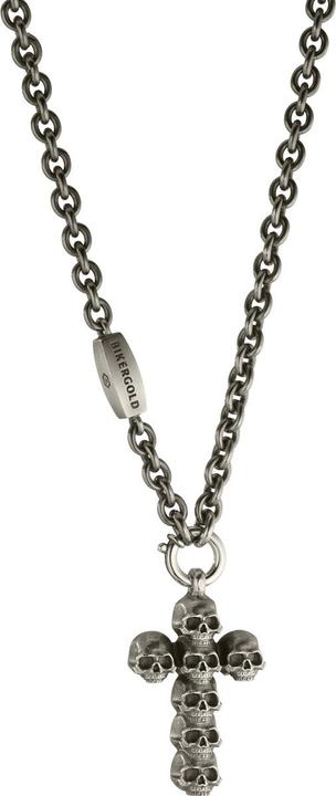 Bikergold Ankerkette Anhänger Kreuz Skull Multi (Silber 925, 70 cm)