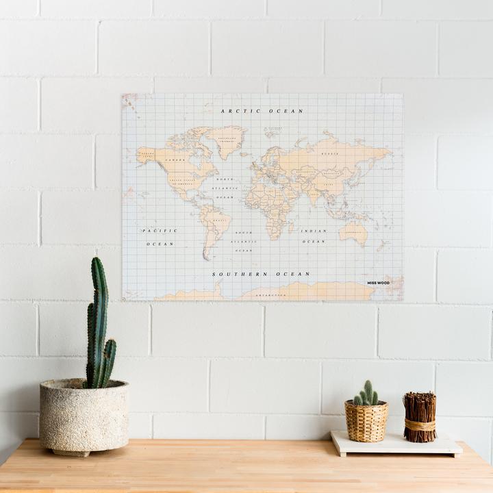 Produktbild Miss wood Woody Map Weltkarte - Watercolor - XL - Vintage (Pinnwand, Weltkarte, 90 x 60 cm)
