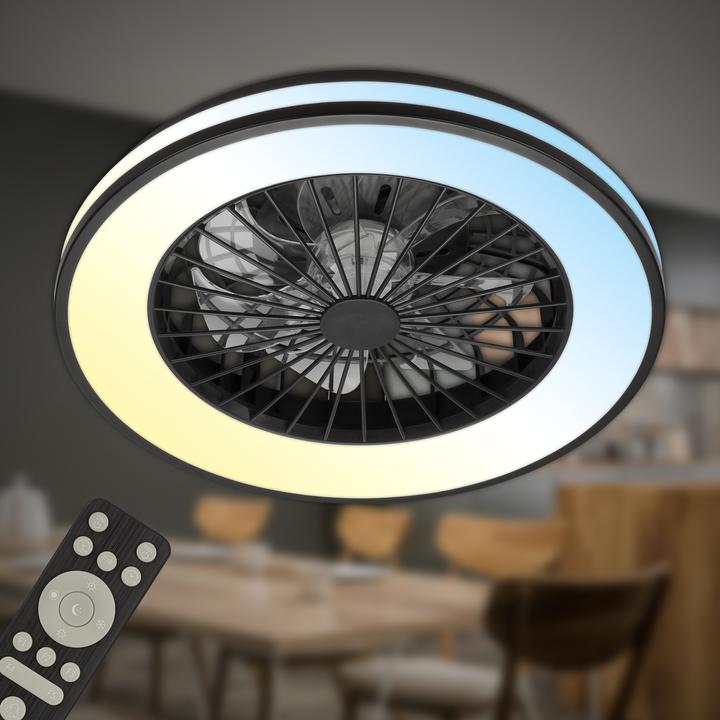 Actual product image Briloner CCT ceiling light with fan, black (5300 lm)