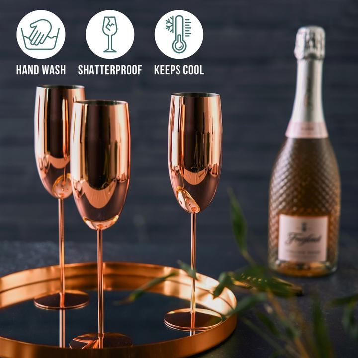 Produktbild Oak & Steel Edelstahl Sektgläser Rosegold 4er-Set (28.50 cl, 4 Gläser, Sektgläser)
