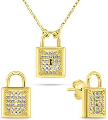 Brilio Silver Gold-Plated Set Of Charming Jewelry With Zircons Set281y Earrings, Necklace (Silber)