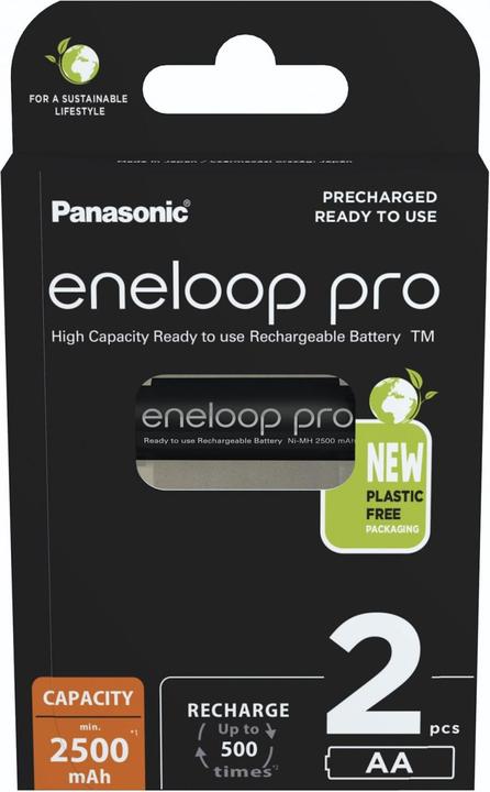 Produktbild Panasonic Wiederaufladbare Batterien ENELOOP Pro BK-3HCDE (2 Stk., AA, 2500 mAh)