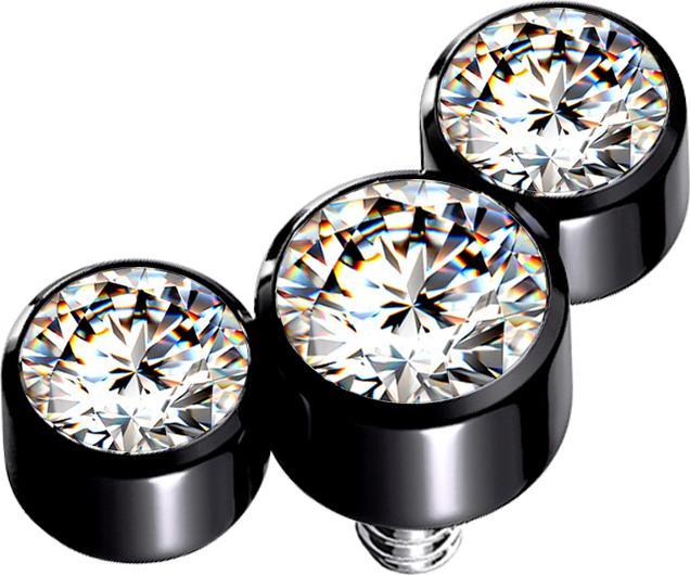 Star Piercing Dermal Anchor schwarz drei Kristalle silber (Chirurgenstahl 316L)