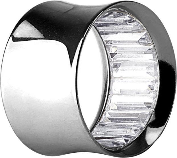 Star Piercing Flared Tunnel silber mit Kristallen innen silber (ohne Messing, Chirurgenstahl 316L)