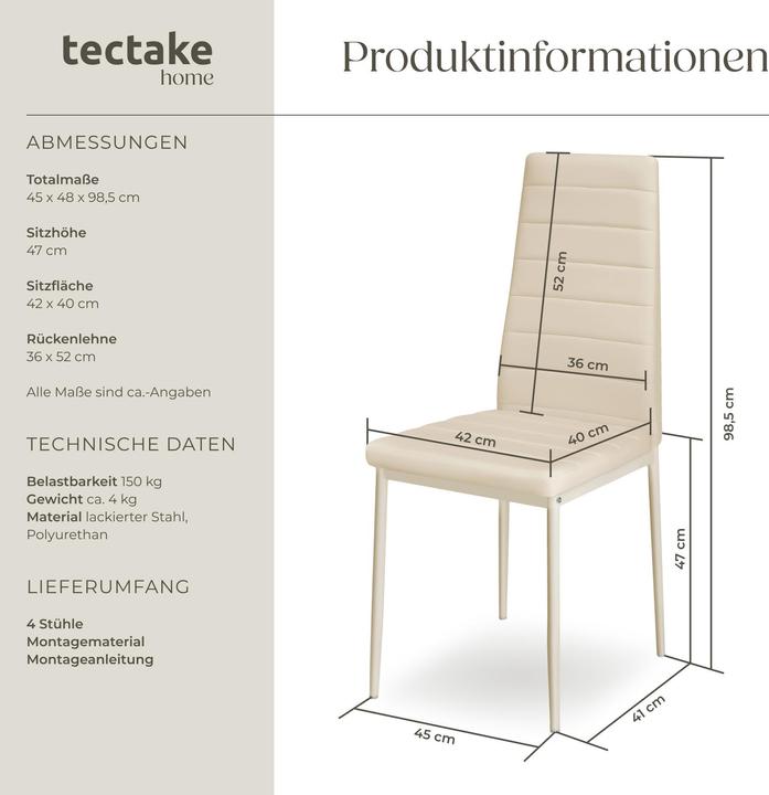 Produktbild tectake 4x Esszimmerstuhl