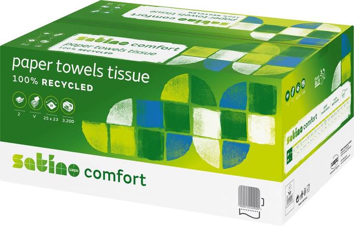 Produktbild Wepa Handtuchpapier Comfort, 250 x 230 mm, hochweiss 2-lagig Tissue, V-Falzung, 100% Recycling, Volumen- (20 x)