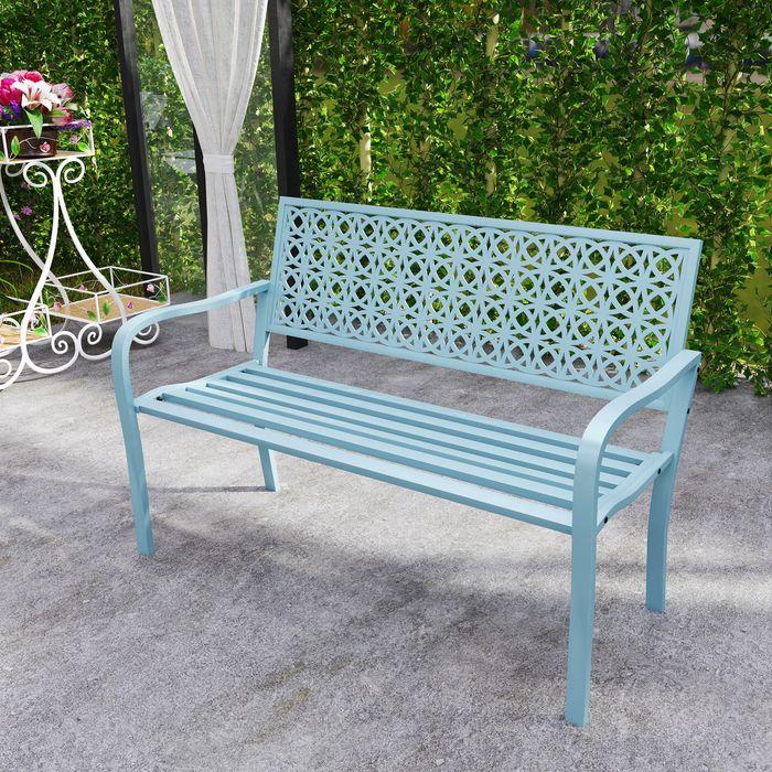 Produktbild Swisshandel24 2-Sitzer Gartenbank, wetterfest, mit Rücken- & Armlehnen, bis 240kg, 127x63x85cm, Blau
