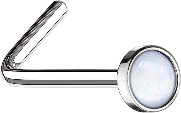 Star Piercing Nasenstecker gewinkelt silber mit Epoxidstein weiss (Chirurgenstahl 316L, ohne Messing)