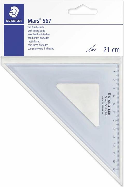 Produktbild Staedtler Zeichendreieck Mars, 45 Grad, Hypothenuse: 200 mm aus Plexiglas, mit Tuschekante, Skalierung ab der (21 cm)