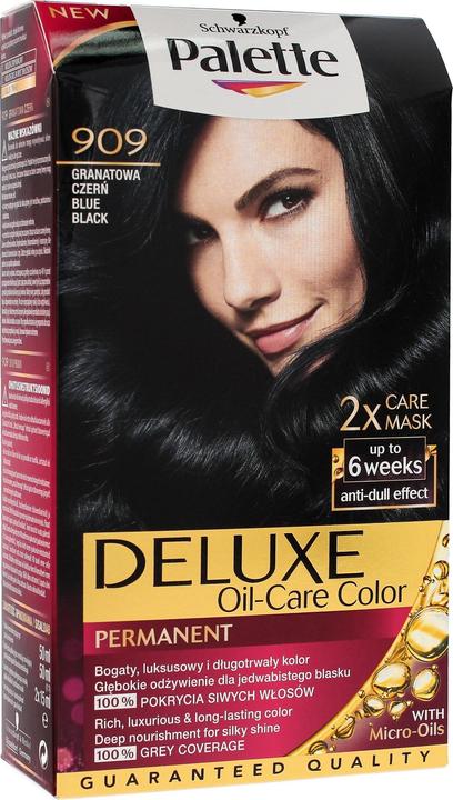 Palette Deluxe Oil-Care Hair Dye Permanently Coloring From Micro Oil 909 Navyueack (909 Granatapfel Schwarz)