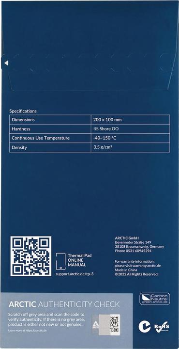 Produktbild Arctic TP-3 (200x100mm, t:0.5mm) Pack of 2pcs (0.50 mm, 6 W/m K)
