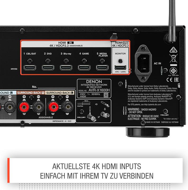 Produktbild Denon AVR-X1600H (7.2 Kanal, FM, DAB+)