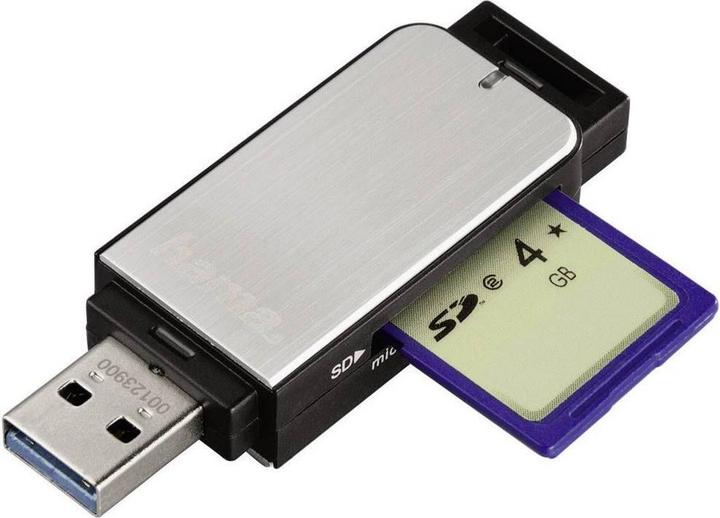 Actual product image Hama USB 3.0 SD/microSD card reader, silver (USB 3.0)