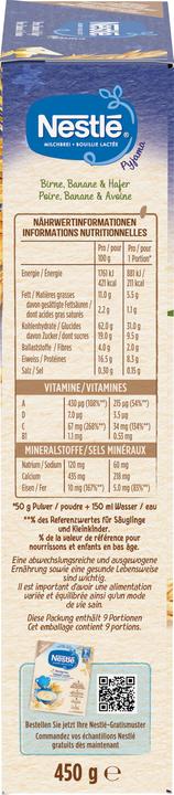Valeurs nutritives et ingrédients Nestlé Milk Porridge Pear Banana - Après 6 mois (450 g)