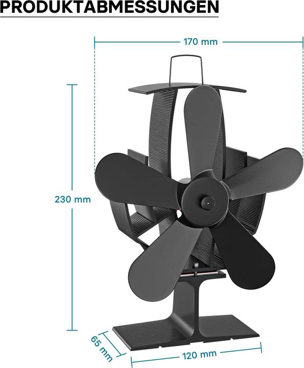 Produktbild Wiltec Kaminofen Ventilator stromlos 60-350°C 5 Blatt Kaminventilator Ofenventilator