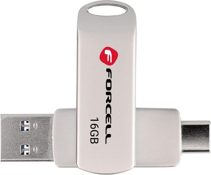 Produktbild Forcell Memory cards F-DATA pendrive Metal Duo 16GB USB3.2 Gen 1 (USB A / Type C) silver (16 GB, USB-A, USB-C)