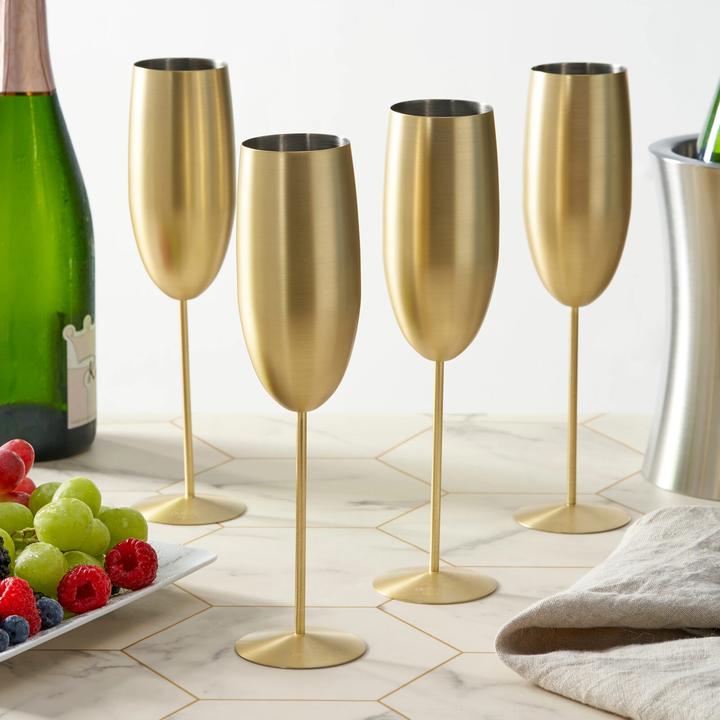 Produktbild Oak & Steel 4 Edelstahl Sektglaeser (28.50 cl, 4 Gläser, Sektgläser)