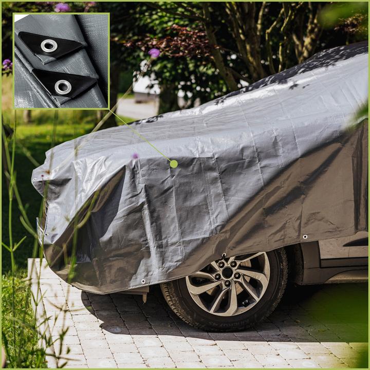 Actual product image Mehr Garten wasserdichte & UV-beständige PE- Allzweck-Plane, Farbe: grau, 260g/m² - mit rostfreien Aluminium-Öse (3 x 3 m)