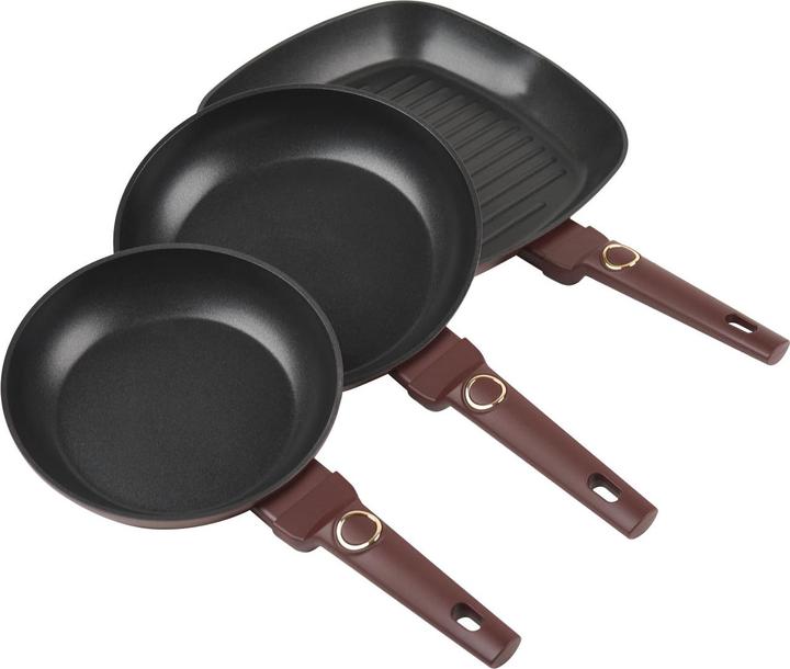 Produktbild BerlingerHaus Design-Pfannen-Set, inkl. 2 Bratpfannen und 1 Grillpfanne, Ã˜ 20/24/28cm, bordeaux (28 cm, Pfannenset + Topfset, Aluminium)