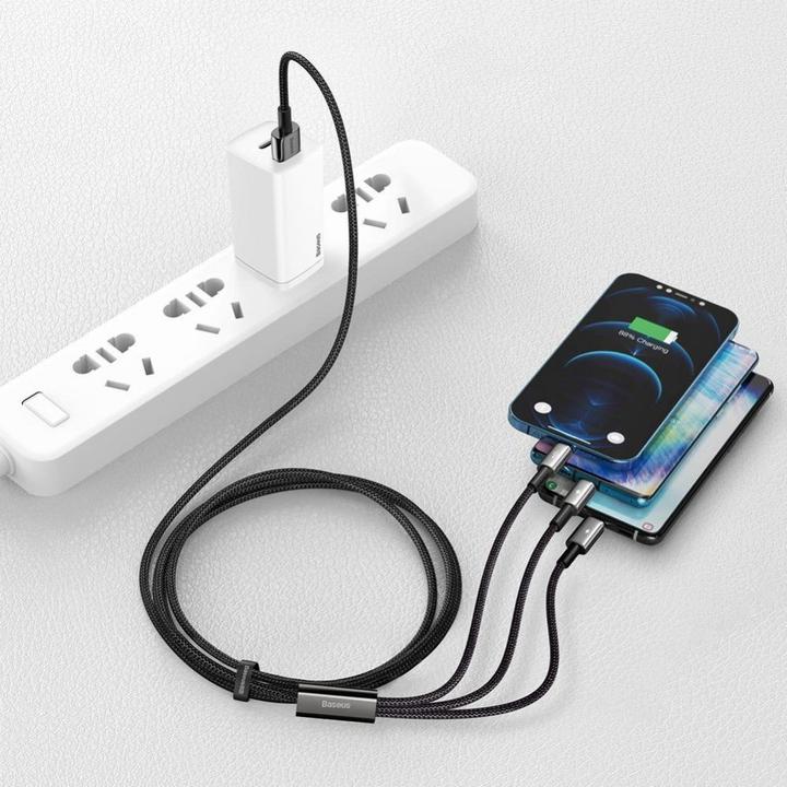 Actual product image Baseus USB A – USB C, Lightning, USB Micro B (1.50 m, USB 2.0, 66 W)