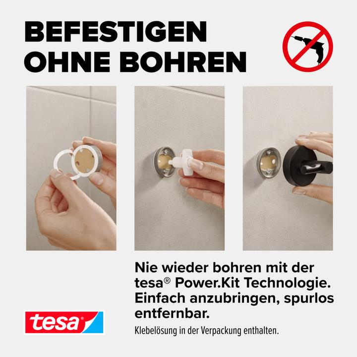 Image du produit tesa Porte-serviettes MOON BLACK à deux bras avec solution adhésive sans perçage
