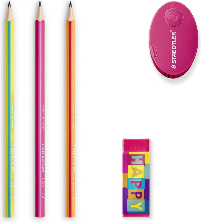 Produktbild Magni Staedtler Schreibwarenset Set, in den bunten Happy-colours, 3 Noris Bleistifte, 1 rasoplast Radiergu (HB, 3 x)