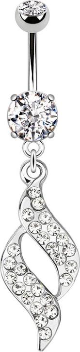 Star Piercing Banane silber mit zwei Kugeln Kristall silber Anhänger Wirbel (Messing, Chirurgenstahl 316L)