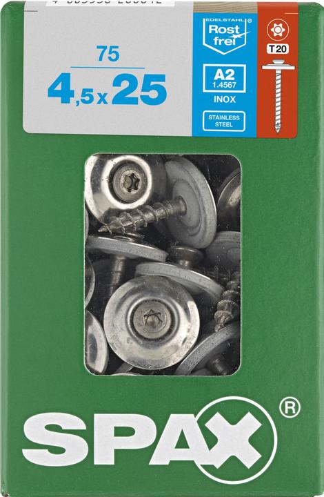 Produktbild Spax SPENGLERSCHRAUBE A2 T-STAR PLUS T20 4CUT DICHTSCHEIBE 20MM 4,5X25 Universal (1 Schrauben pro Stück)