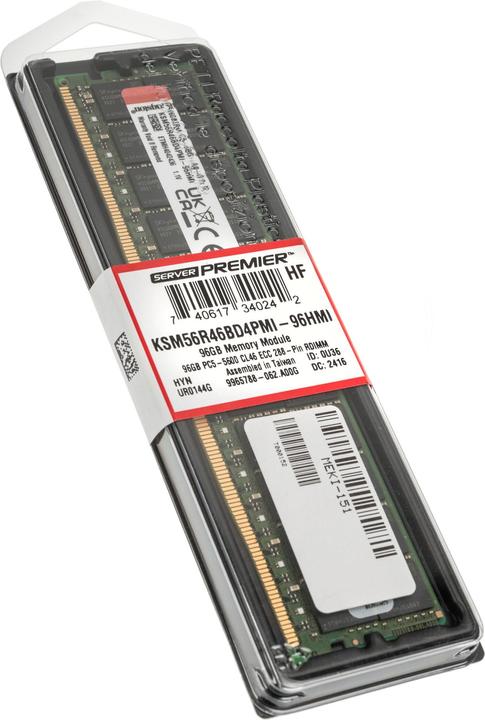 Productafbeelding Kingston RAM D5 5600 96 GB C46 ECC Reg (1 x 96 GB, 5600 MHz, DDR5 RAM, DIMM 288 pin)