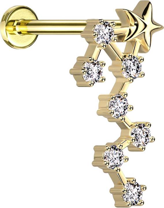 Actual product image Star Piercing Micro Labret Inner Thread Gold Plated Star Sign Scorpio with Crystals (Surgical steel 316L, Brass)