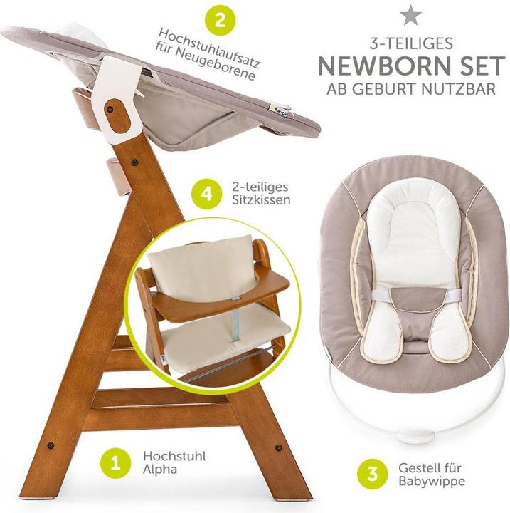 Produktbild Hauck Hochstühle Alpha Plus Walnut Newborn Set - 4-tlg. Hochstuhl (Hochstuhl)