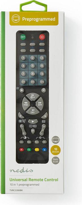 Produktbild Nedis Universal-Fernbedienung Vorprogrammiert 10 Geräte Speichertasten/TV Guide-Taste Infrarot Schwa (Universal Fernbedienung, Infrarot)