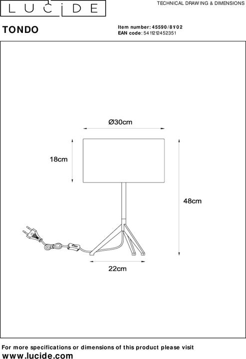 Produktbild Lucide TONDO - Tischlampe - Ø 30 cm - 1xE27 - Mattes Gold / Messing 45590/81/02 (E27)