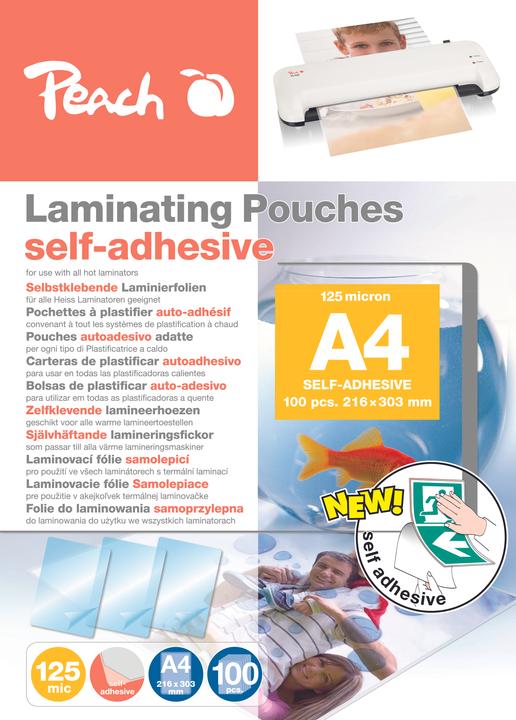 Produktbild Peach Laminierfolien A4 (303x216mm), 125mic selbstklebend (A4, 100 Stück, 125 µm)