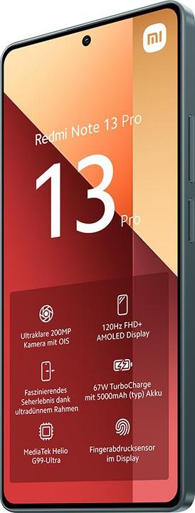 Produktbild Xiaomi Redmi Note 13 Pro (256 GB, Forest Green, 6.67", Hybrid Dual SIM, 200 Mpx, 4G)