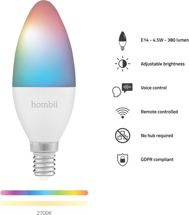 Energy Label Hombli Smart Bulb (E14, 4.50 W, 380 lm, 1 x, F)