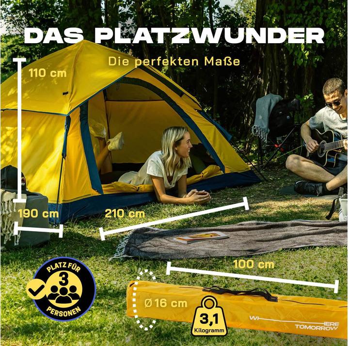 Produktbild Where Tomorrow Wurfzelt 3 Personen - Gelb, Anzahl Personen: 3 (Wurfzelt, 3.10 kg, 3 Personen)