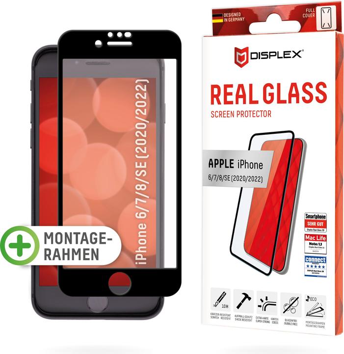 Displex Real Glass, Full Cover Panzerglas (1 Stück, Apple iPhone 8, Apple iPhone 6, Apple iPhone SE (2nd Gen), Apple iPhone SE (3rd Gen), Apple iPhone 7)