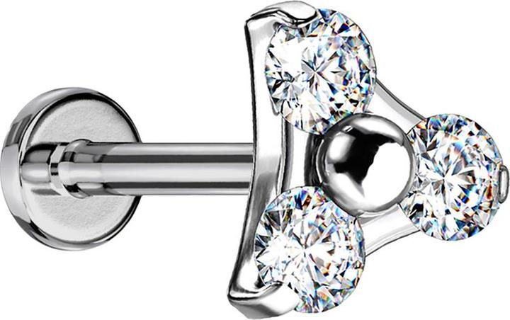 Actual product image Star Piercing Micro Threadless Labret silver triangle three crystals silver (without brass, Titanium G23)