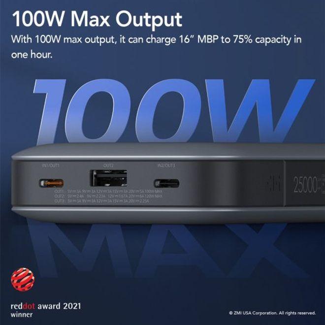 Image du produit ZMI Powerpack 25000 mAh, banque d'alimentation de 210 W (QB826G) (25000 mAh, 100 W, 92.50 Wh)
